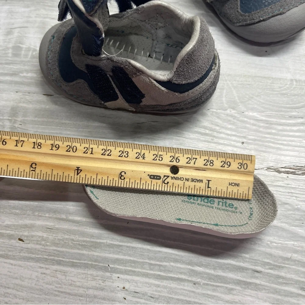 Stride Rite Graham Gray Blue Leather Baby Walker Shoes Size 3